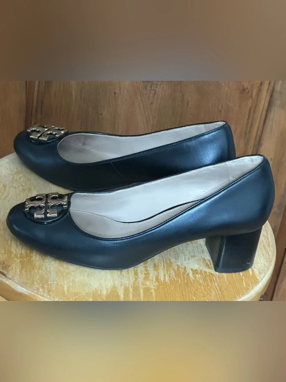 Tory Burch Black Leather 2” Block Heel Pumps 7